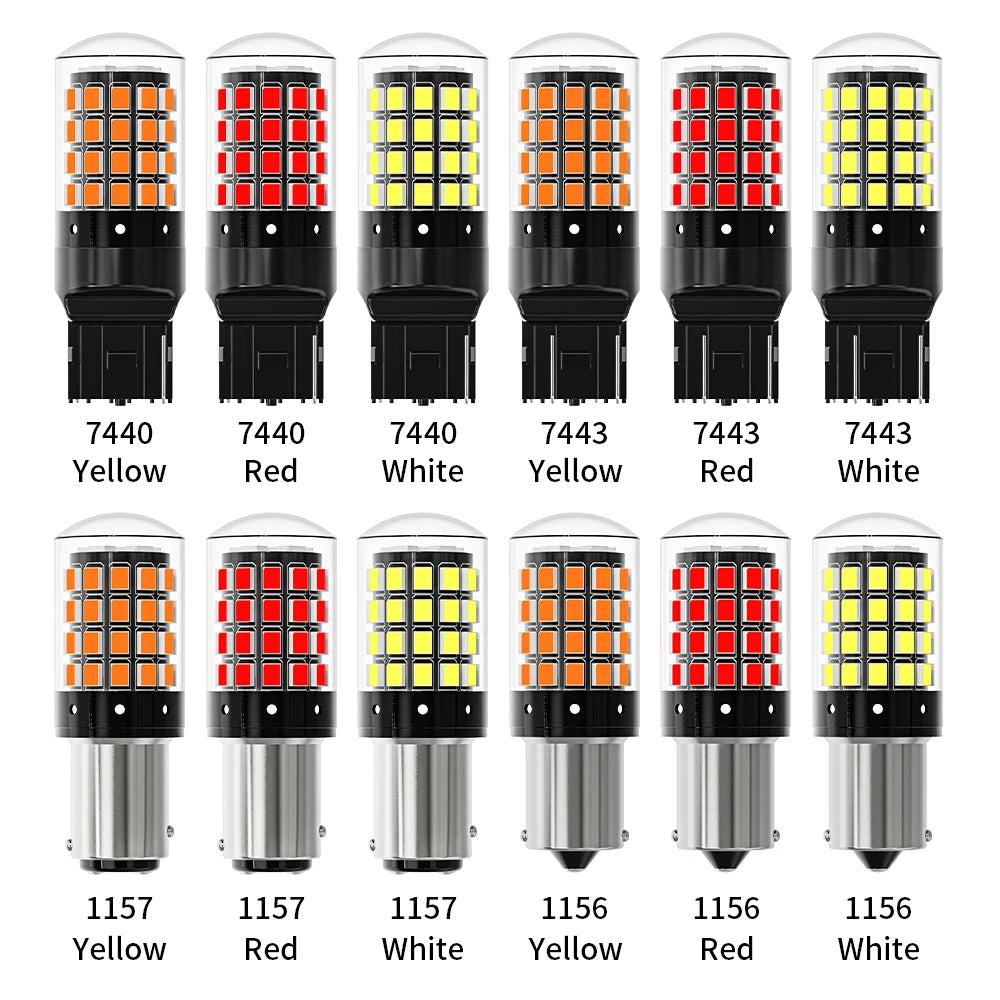 2pcs 1156 P21W BA15S PY21W BAU15S 1157 BAY15D P21/5W 7440 W21W 7443 2835 54SMD LED Bulb 12V Turn Signal Light Brake Reverse Lamp