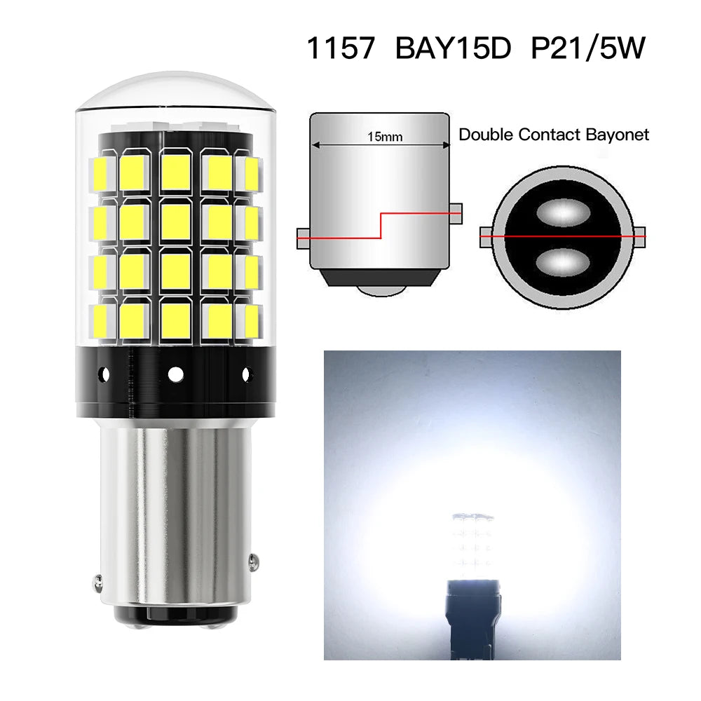 2pcs 1156 P21W BA15S PY21W BAU15S 1157 BAY15D P21/5W 7440 W21W 7443 2835 54SMD LED Bulb 12V Turn Signal Light Brake Reverse Lamp