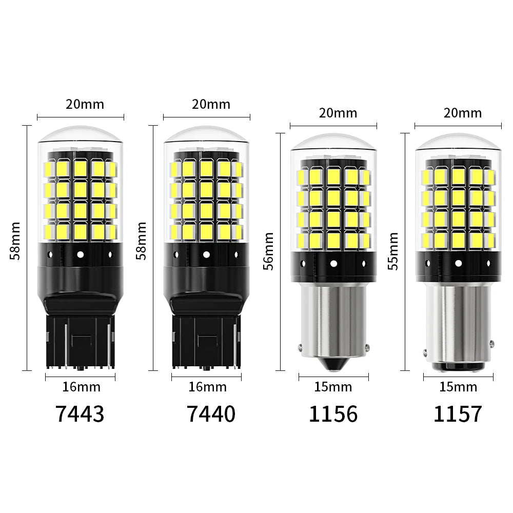 2pcs 1156 P21W BA15S PY21W BAU15S 1157 BAY15D P21/5W 7440 W21W 7443 2835 54SMD LED Bulb 12V Turn Signal Light Brake Reverse Lamp