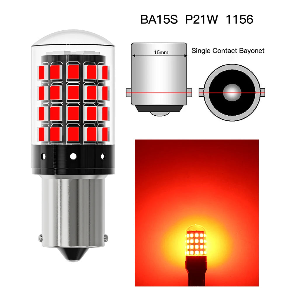 2pcs 1156 P21W BA15S PY21W BAU15S 1157 BAY15D P21/5W 7440 W21W 7443 2835 54SMD LED Bulb 12V Turn Signal Light Brake Reverse Lamp