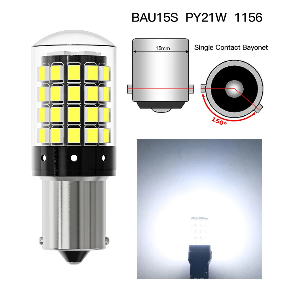 2pcs 1156 P21W BA15S PY21W BAU15S 1157 BAY15D P21/5W 7440 W21W 7443 2835 54SMD LED Bulb 12V Turn Signal Light Brake Reverse Lamp