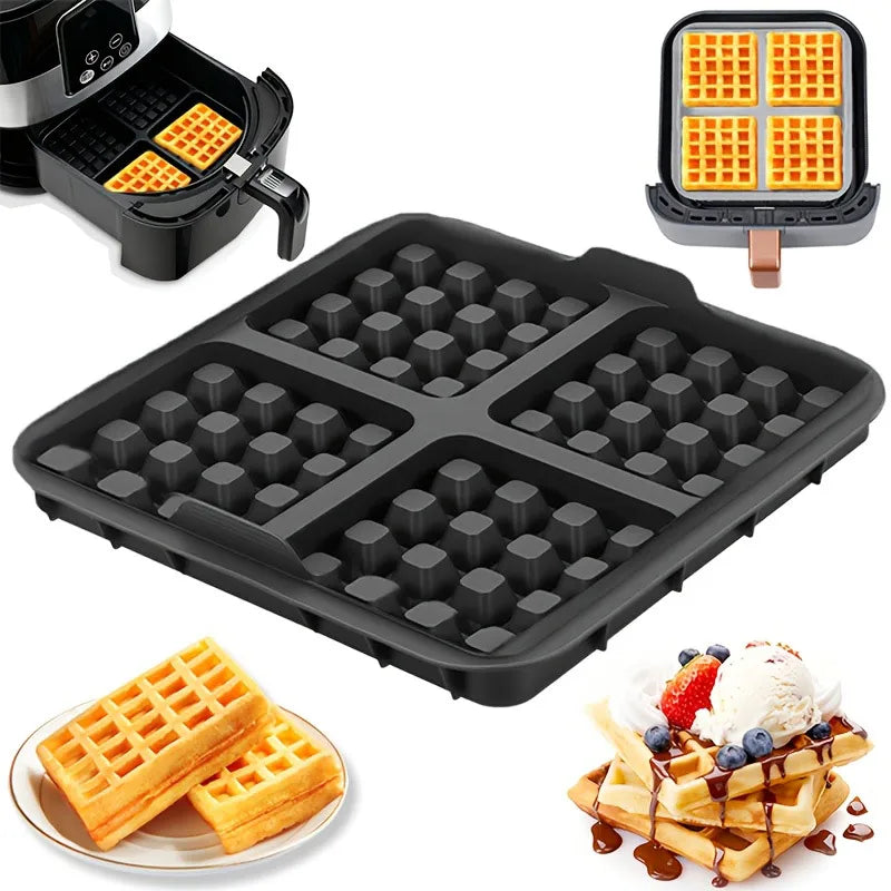 Air Fryer Silicone Biscuit Mold Set Square Waffle Model Non-stick Baking Tray Compatible For Pancakes Baking Accessories